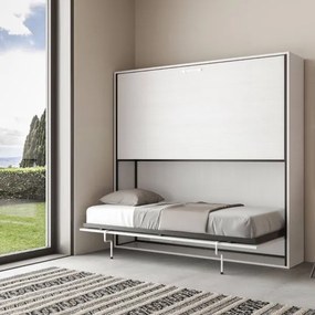 Letto a castello scomparsa orizzontale - KANDO doppio Bianco Frassino