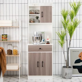 Costway Mobile da cucina con 3 ante e ripiani regolabili, Credenza con ampio spazio aperto per microonde Bianco