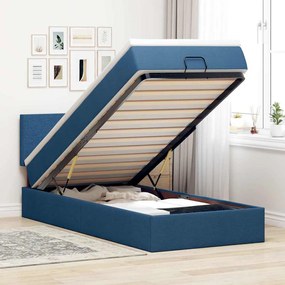 Struttura Letto Pouf Con Materasso Blu 90x190 Cm İn Tessuto /