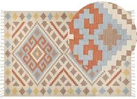 Tappeto Kilim in cotone multicolore 200 x 300 cm a pelo basso con motivi geometrici e frange Rettangolare Tradizionale