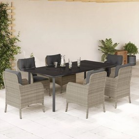 Set da pranzo da giardino 7 pz cuscini polyrattan grigio chiaro