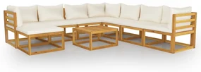 Set divani da giardino 9 pz con cuscini crema in legno acacia