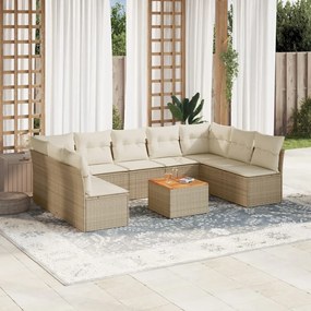 Set divano da giardino 10 pz con cuscini beige in polyrattan