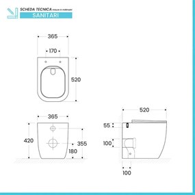 Sanitari Filomuro in ceramica bianco design quadrato con copriwc e scarico rimless Kayra