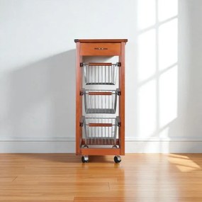 Carrello cucina SLIM in legno di faggio 3 cesti e 1 cassetto CILIEGIO