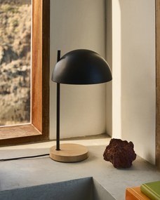 Kave Home - Lampada da tavolo Catlar in legno di frassino e metallo con finitura in nero e adattatore