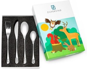 Posate per bambini in acciaio inox argento 4 pezzi Forest Animals - Zilverstad