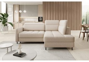 Divano angolare beige allungabile/con contenitore (con penisola a destra/a L) e rivestimento in velluto Barea – ELTAP