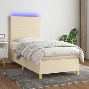 Letto A Molle Con Materasso E Led Crema 80x200 Cm İn Tessuto /