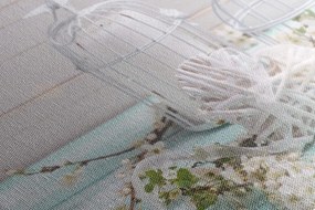 Quadro su tela – Ramo di ciliegio e lanterne bianche