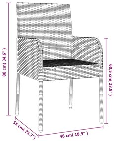 Sedie da Giardino con Cuscini 4 pz in Polyrattan Nere