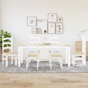 Set Da Pranzo 7 Pz Panama Bianco İn Legno Massello Di Pino /