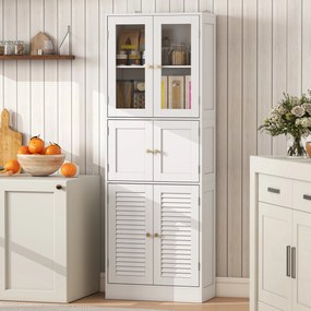 Mobile Bagno 60x30x170 cm con 3 Armadietti a 2 Ante in Vetro e Legno  Bianco...