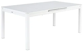 Tavolo da giardino allungabile Odyssea II NATERIAL in alluminio bianco con piano in vetro per 6 persone 180/240x100cm
