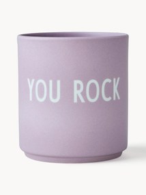 Tazza senza manico viola di design con scritta Favourite YOU ROCK