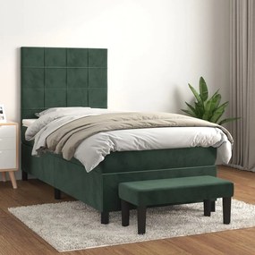 Giroletto A Molle Con Materasso Verde Scuro 90x200 Cm Velluto /