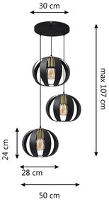 Lampadario a sospensione con filo NEWTON 3xE27/15W/230V nero