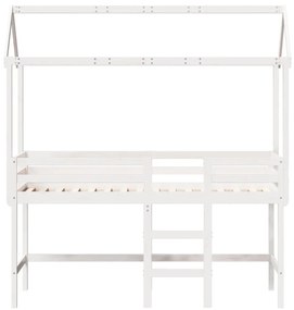 Letto soppalco con scala e tetto bianco 90x200 cm massello pino