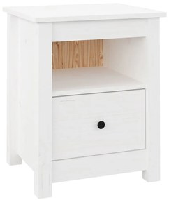 Comodino Bianco 40x35x49 cm in Legno Massello di Pino