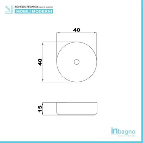 Lavabo da appoggio tondo a ciotola 40 cm in ceramica bianco lucido