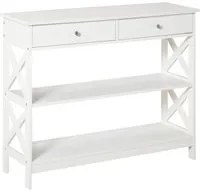 EasyComfort Tavolo Consolle con 2 Cassetti e 2 Mensole, Mobile da Ingresso e Soggiorno in MDF, 100x30.5x80cm, Bianco