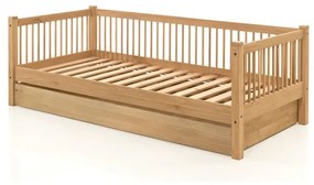 Letto per bambini in legno di quercia in colore naturale con letto estraibile e contenitore 90x200 cm Forrest - Vipack