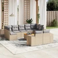 Set Divano da Giardino 10 pz con Cuscini Beige in Polyrattan 3225597