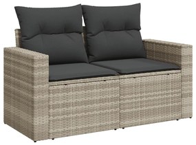 Divano da giardino con cuscini 2 posti grigio chiaro polyrattan