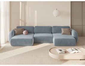 Divano angolare blu polveroso allungabile/con contenitore (a U) con rivestimento in velluto Tonale – Cosmopolitan Design