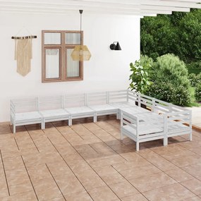 Set Salotto da Giardino 9 pz in Legno Massello di Pino Bianco