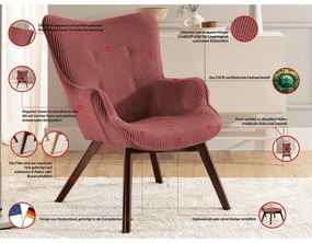 Poltrona con poggiapiedi rossa con rivestimento in velluto a coste Niko – Ropez