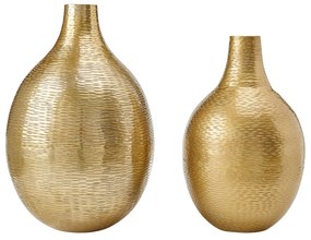 Set di 2 vasi fatti a mano in alluminio dorato Mohenjo