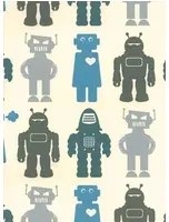 Ferm Living Carta da parati Robots - blue robots