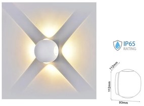 Applique Lampada LED da Muro Palla Sferica 4X1W 3000K Carcassa Bianca Illuminazione 4 Lati IP65 SKU-8551