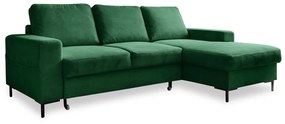 Divano letto angolare in velluto a coste verde scuro (angolo destro) Lofty Lilly - Miuform