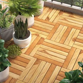 Piastrelle Esterni 10pz 30x30 Cm Massello Teak Motivo Verticale /