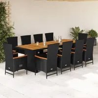 Set da Pranzo da Giardino 11 pz con Cuscini in Polyrattan Nero 3277525