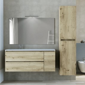 Mobile Bagno Sospeso 120 Cm Due Cassetti Un'Anta Specchio Con Lampada Led 120x70 Cm Esseci Arredo Bagno "Elba"