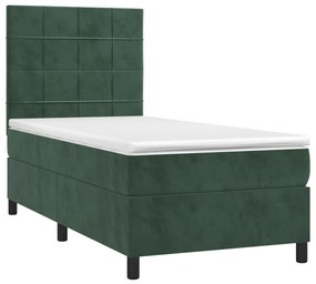 Letto a molle con materasso e led verde scuro 80x200cm velluto