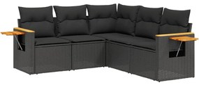 Set divani da giardino 5 pz con cuscini in polyrattan nero