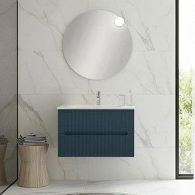Mobile bagno sospeso 80 cm blu petrolio cannettato con specchio Bali
