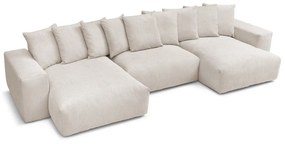 Divano angolare color crema con rivestimento in velluto a coste Voltaire – Bobochic Paris