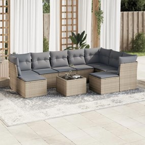 Set divano da giardino 10 pz con cuscini beige in polyrattan