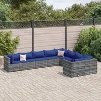 Set Divano da Giardino 9 pz con Cuscini Grigio in Polyrattan 3308319