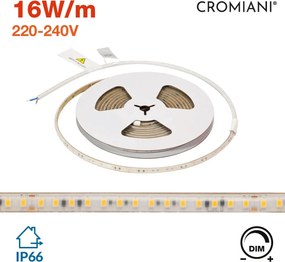 Striscia LED 220V 16W/m IP66 Dimmerabile Professional - Taglio 10cm – 5m