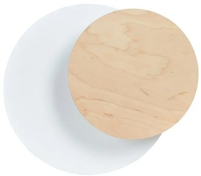 Applique 1 Luce A Disco Con Base In Acciaio Bianco E Legno Naturale