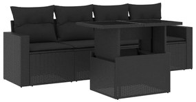 Set divani da giardino 5 pz con cuscini in polyrattan nero