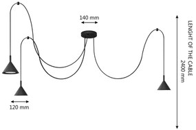 Lampadario a sospensione con filo ETNA LONG 3xGX53/10W/230V ragno nero
