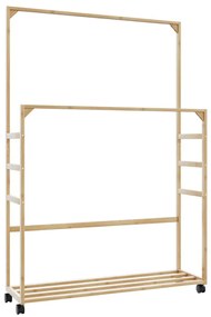 Appendiabiti Con Ripiani E Ruote 90x35x155 Cm İn Bambù /