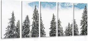 Quadri 5 pezzi – Alberi di pino innevati